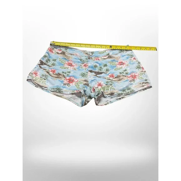 Roxy Tropical Hibiscus Floral Print Denim Shorts Blue Beach Summer Womens - Picture 3 of 7